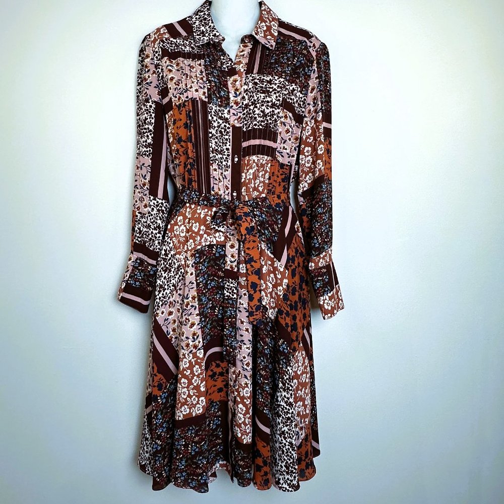 Nanette Lepore Floral Patchwork Dress In Sangria Boho Button up Midi Size 6